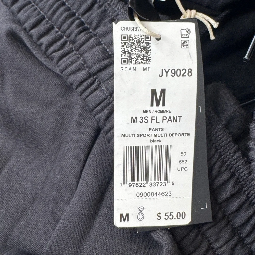 Adidas Essentials Fleece Pants 3 Stripes Open Hem Mens Medium Joggers NWT